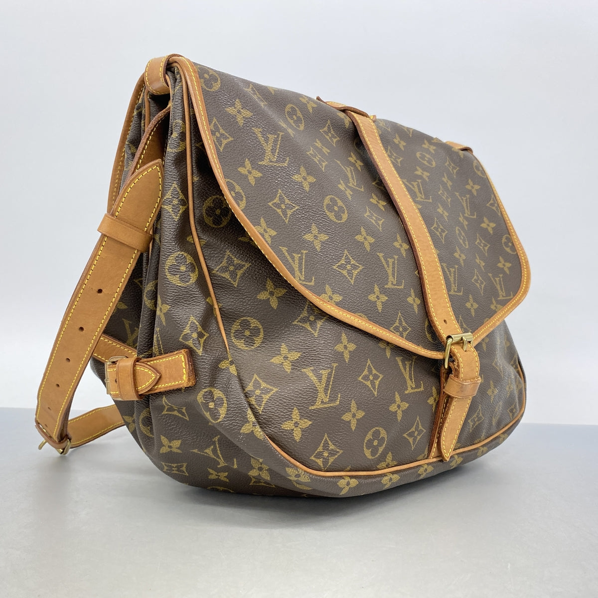 【6hc2575】ルイヴィトン ショルダーバッグ モノグラム ソミュール35 M42254 ブラウン【中古】レディース