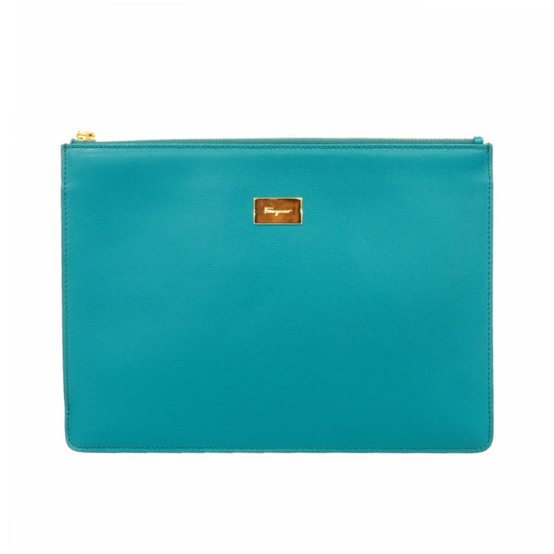 【6hc2589】サルヴァトーレフェラガモ クラッチバッグ レザー グリーン ゴールド金具【中古】レディース