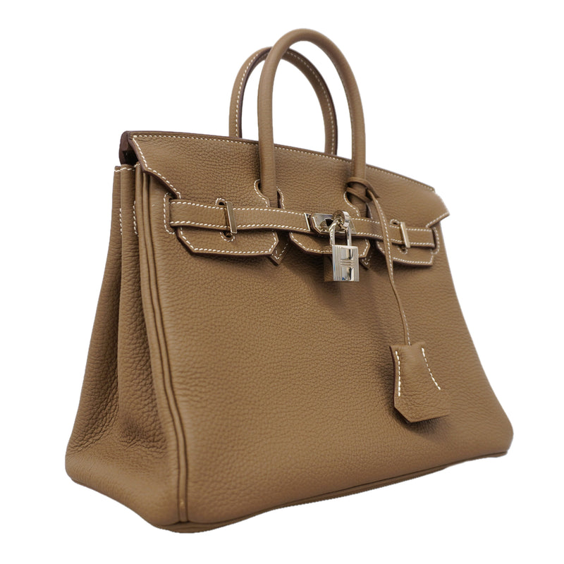 【6hc2607-g】エルメス ハンドバッグ バーキン25 トゴ エトゥープ シルバー金具 B刻印【中古】レディース