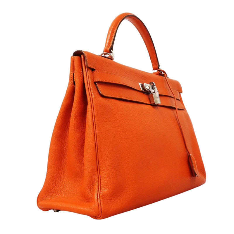 【6hc2613】エルメス ハンドバッグ ケリー35 シェーブル オレンジ シルバー金具 □M刻印 2wayバッグ【中古】レディース