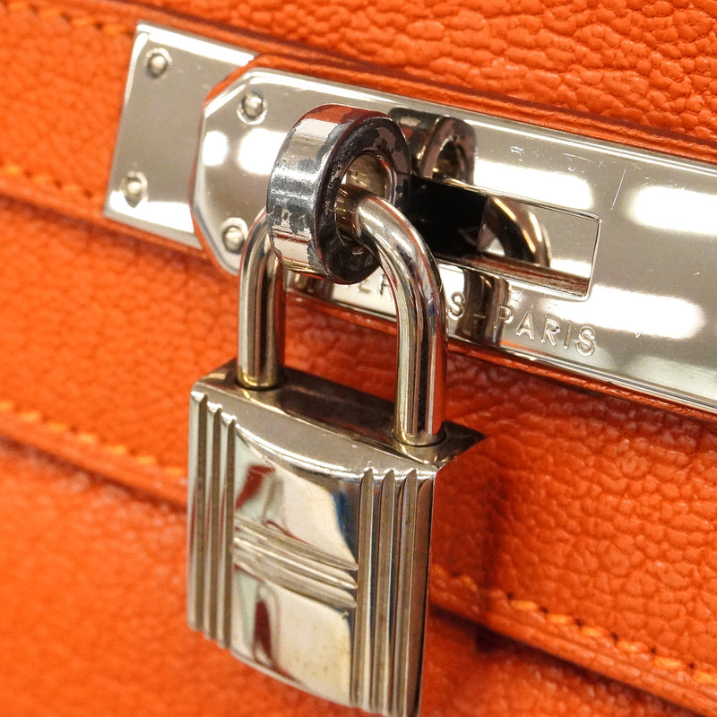 【6hc2613】エルメス ハンドバッグ ケリー35 シェーブル オレンジ シルバー金具 □M刻印 2wayバッグ【中古】レディース