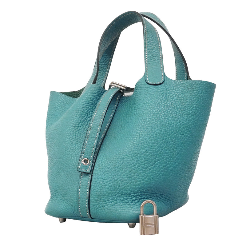【6hc2615】エルメス ハンドバッグ ピコタンロックPM トリヨンクレマンス ブルージーン シルバー金具 □P刻印【中古】レディース