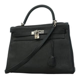 【6hc2623】エルメス ハンドバッグ ケリー32 トゴ ブラック シルバー金具 □M刻印 2wayバッグ【中古】レディース