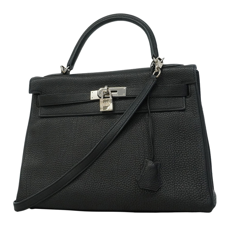 【6hc2623】エルメス ハンドバッグ ケリー32 トゴ ブラック シルバー金具 □M刻印 2wayバッグ【中古】レディース