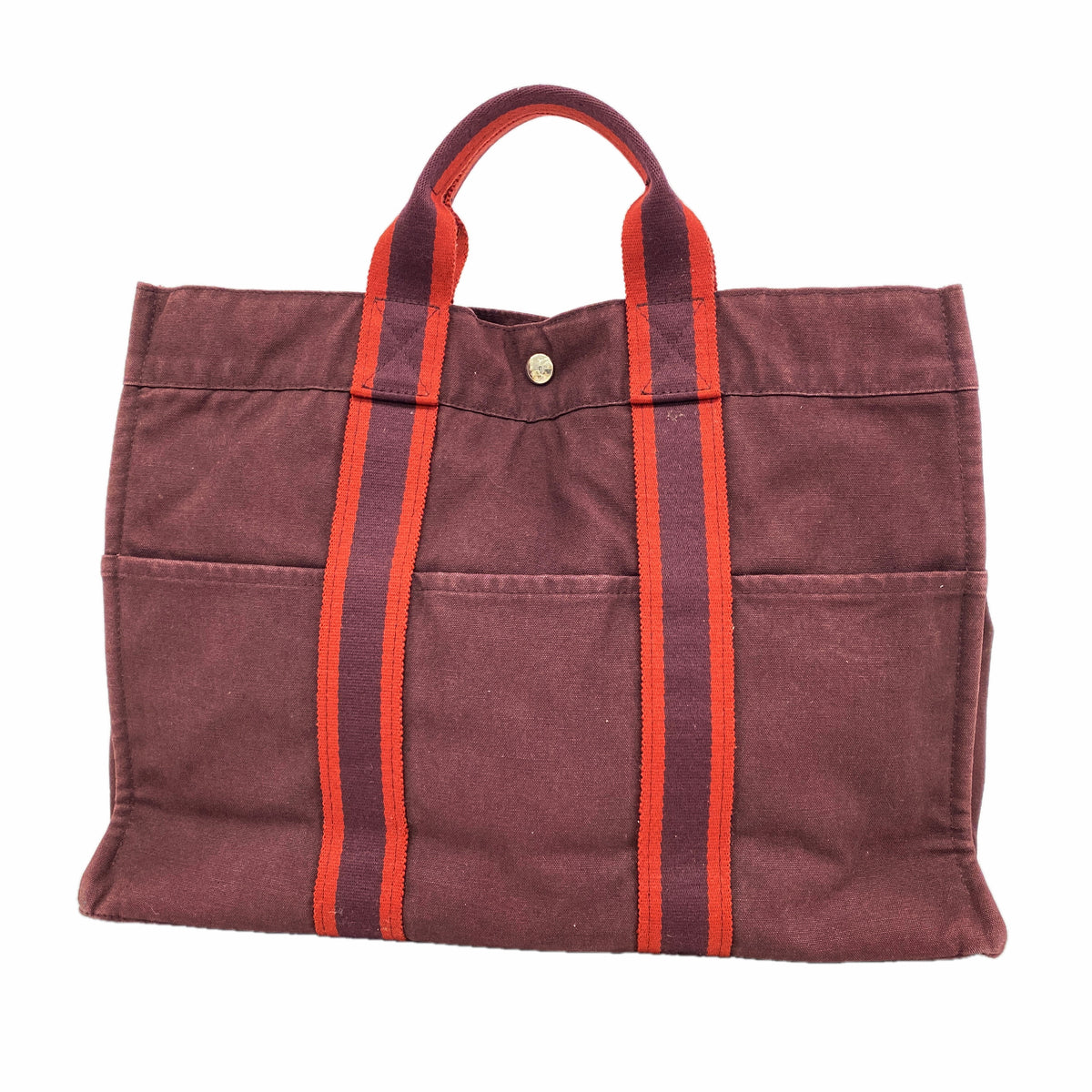 【6hc2640】エルメス トートバッグ フールトゥMM キャンバス ブラウン シルバー金具【中古】メンズ レディース ユニセックス