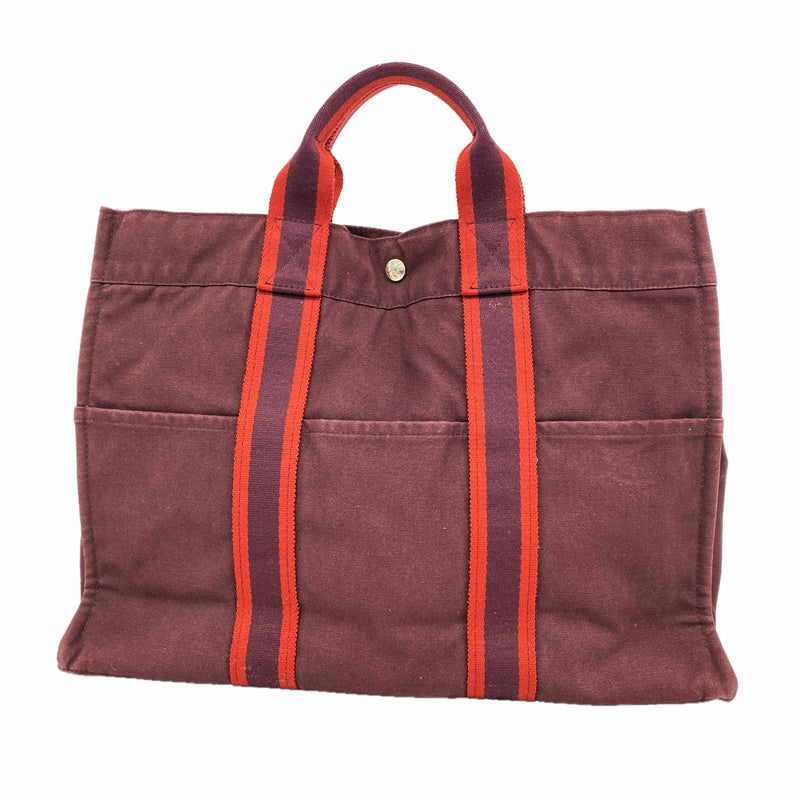 【6hc2640】エルメス トートバッグ フールトゥMM キャンバス ブラウン シルバー金具【中古】メンズ レディース ユニセックス