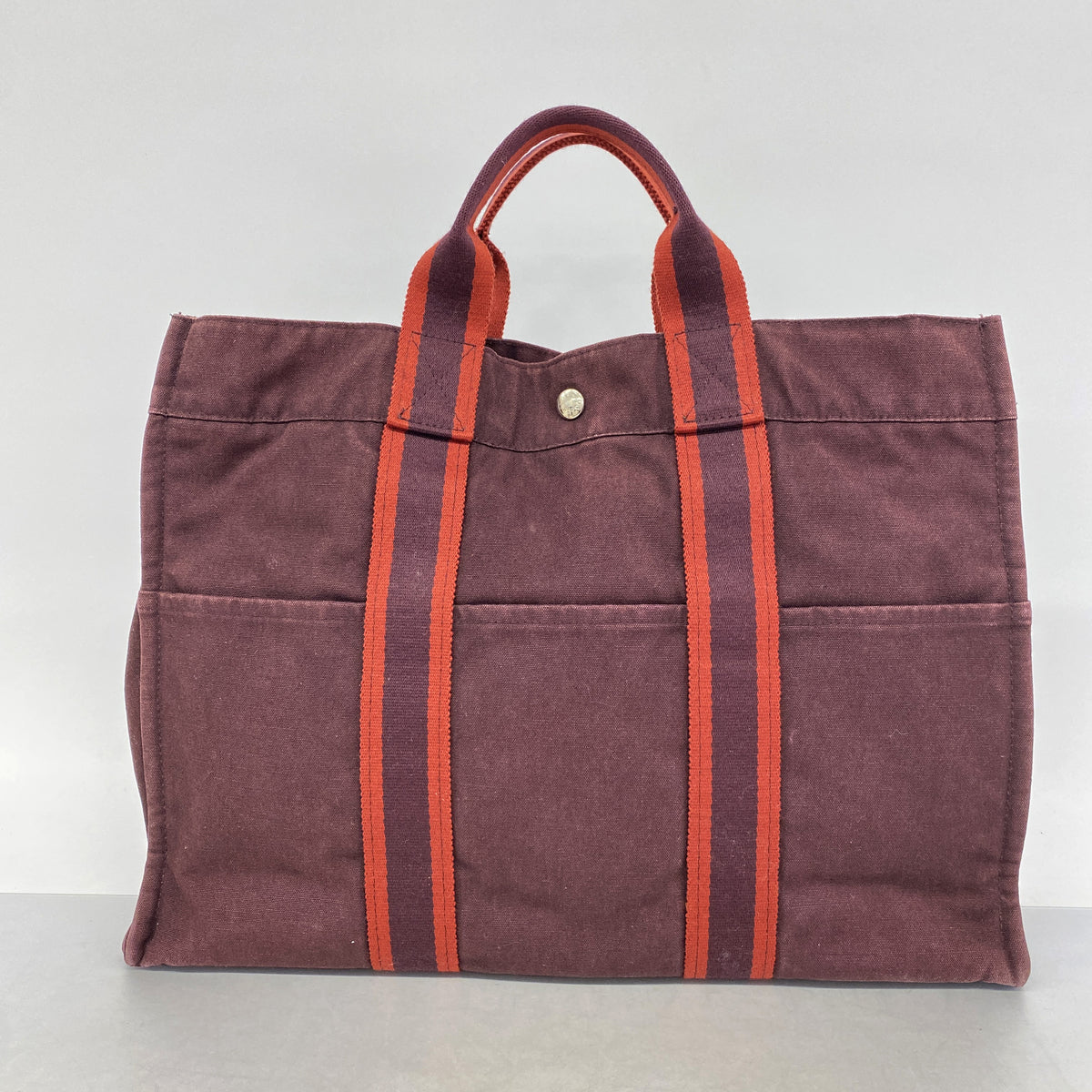 【6hc2640】エルメス トートバッグ フールトゥMM キャンバス ブラウン シルバー金具【中古】メンズ レディース ユニセックス