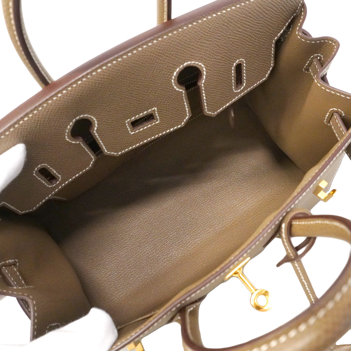 【6hc2748-g】エルメス ハンドバッグ バーキン25 ヴォーエプソン エトゥープ ゴールド金具 U刻印【中古】レディース