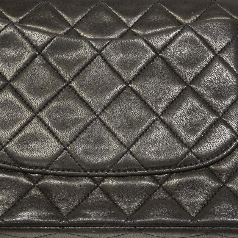 【6hc2749】シャネル ショルダーバッグ マトラッセ Wフラップ Wチェーン ラムスキン ブラック ゴールド金具【中古】レディース