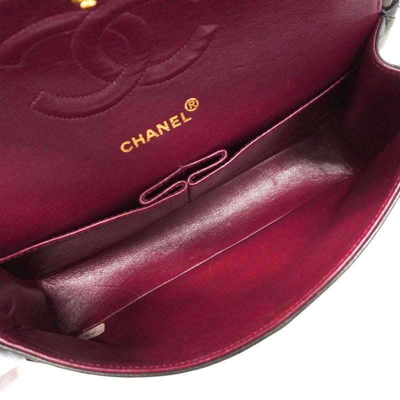 【6hc2749】シャネル ショルダーバッグ マトラッセ Wフラップ Wチェーン ラムスキン ブラック ゴールド金具【中古】レディース