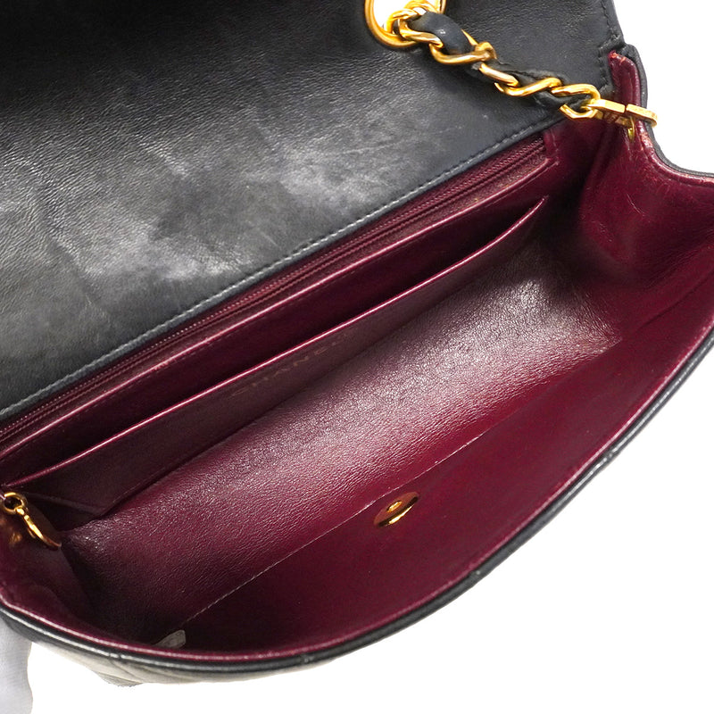 【6hc2750】シャネル ショルダーバッグ ダイアナ チェーンショルダー ラムスキン ブラック ゴールド金具【中古】レディース