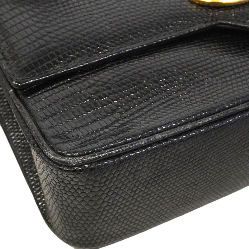 【6hc2751】シャネル ショルダーバッグ チェーンショルダー リザード ブラック ゴールド金具【中古】レディース