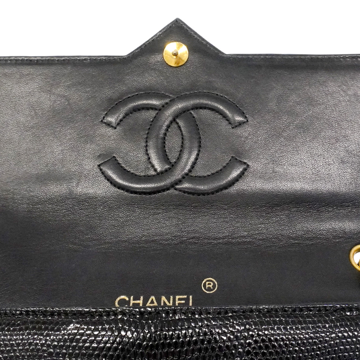 【6hc2751】シャネル ショルダーバッグ チェーンショルダー リザード ブラック ゴールド金具【中古】レディース