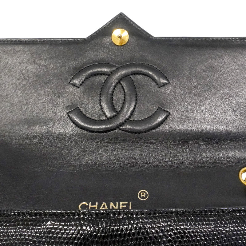 【6hc2751】シャネル ショルダーバッグ チェーンショルダー リザード ブラック ゴールド金具【中古】レディース