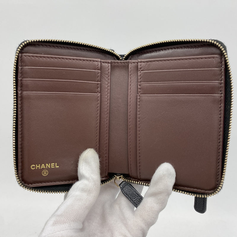 【6hc2773-k】シャネル 財布 マトラッセ キャビアスキン ブラック シャンパンゴールド金具【中古】レディース