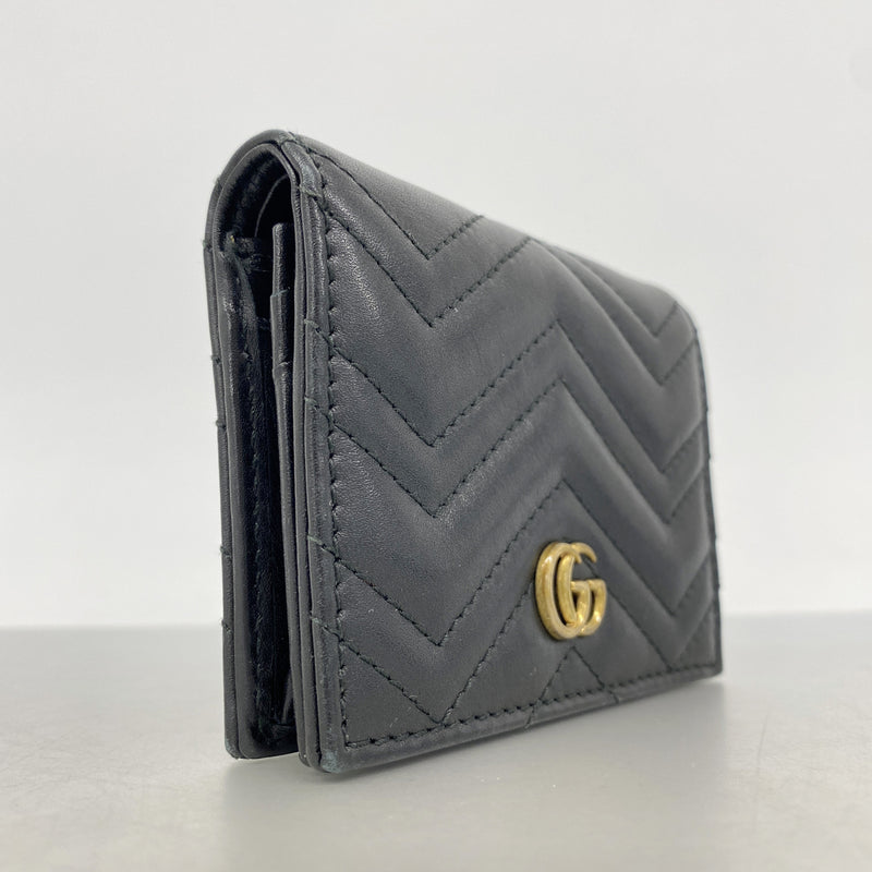 【6hc2775-k】グッチ 財布 GGマーモント 466492 レザー ブラック ゴールド金具【中古】レディース