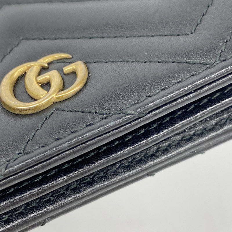 【6hc2775-k】グッチ 財布 GGマーモント 466492 レザー ブラック ゴールド金具【中古】レディース