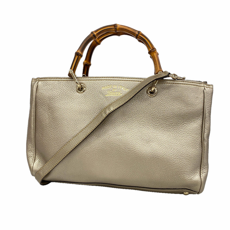 【6hc2784-k】グッチ ハンドバッグ バンブー 323660 レザー ペールシルバー シャンパンゴールド金具 2wayバッグ【中古】レディース