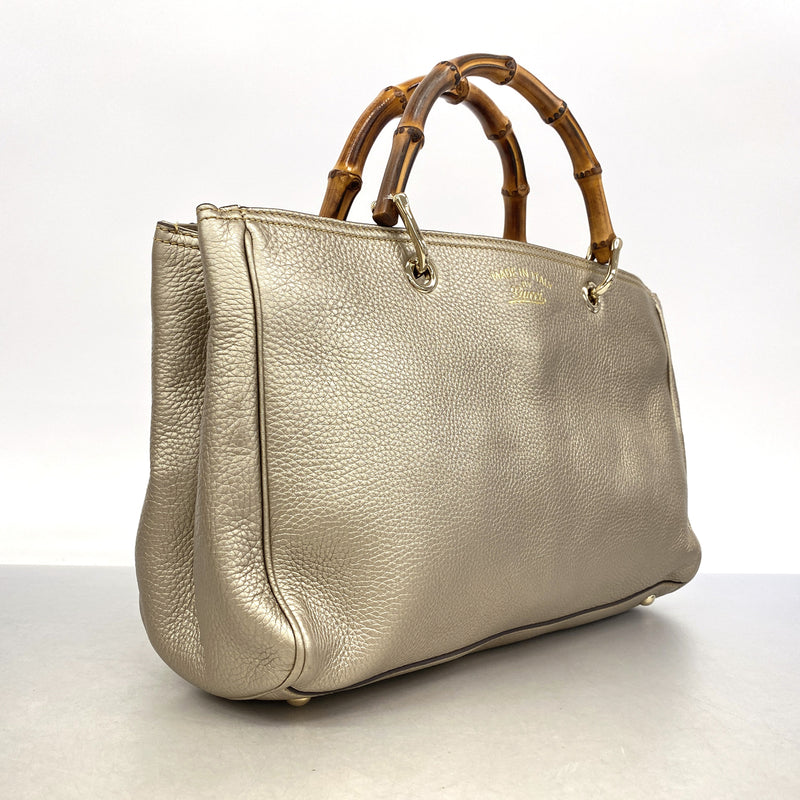 【6hc2784-k】グッチ ハンドバッグ バンブー 323660 レザー ペールシルバー シャンパンゴールド金具 2wayバッグ【中古】レディース