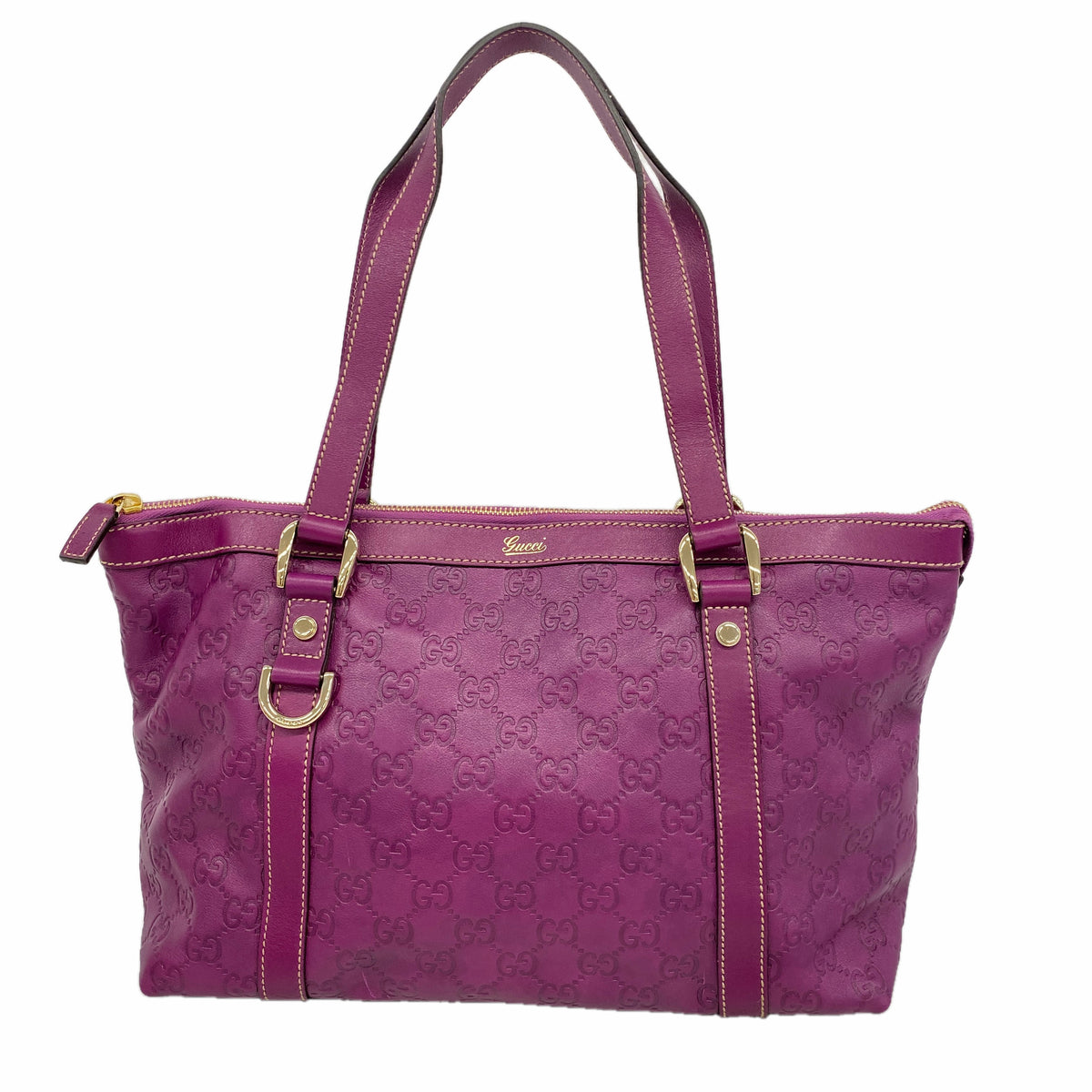 【6hc2785-k】グッチ トートバッグ グッチシマ 141470 レザー パープル シャンパンゴールド金具【中古】レディース