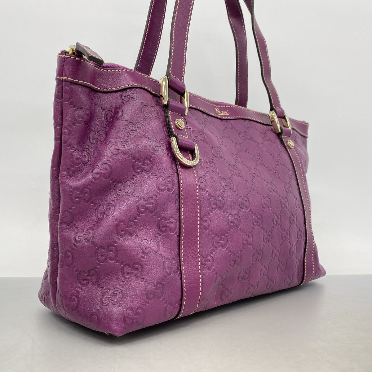 【6hc2785-k】グッチ トートバッグ グッチシマ 141470 レザー パープル シャンパンゴールド金具【中古】レディース