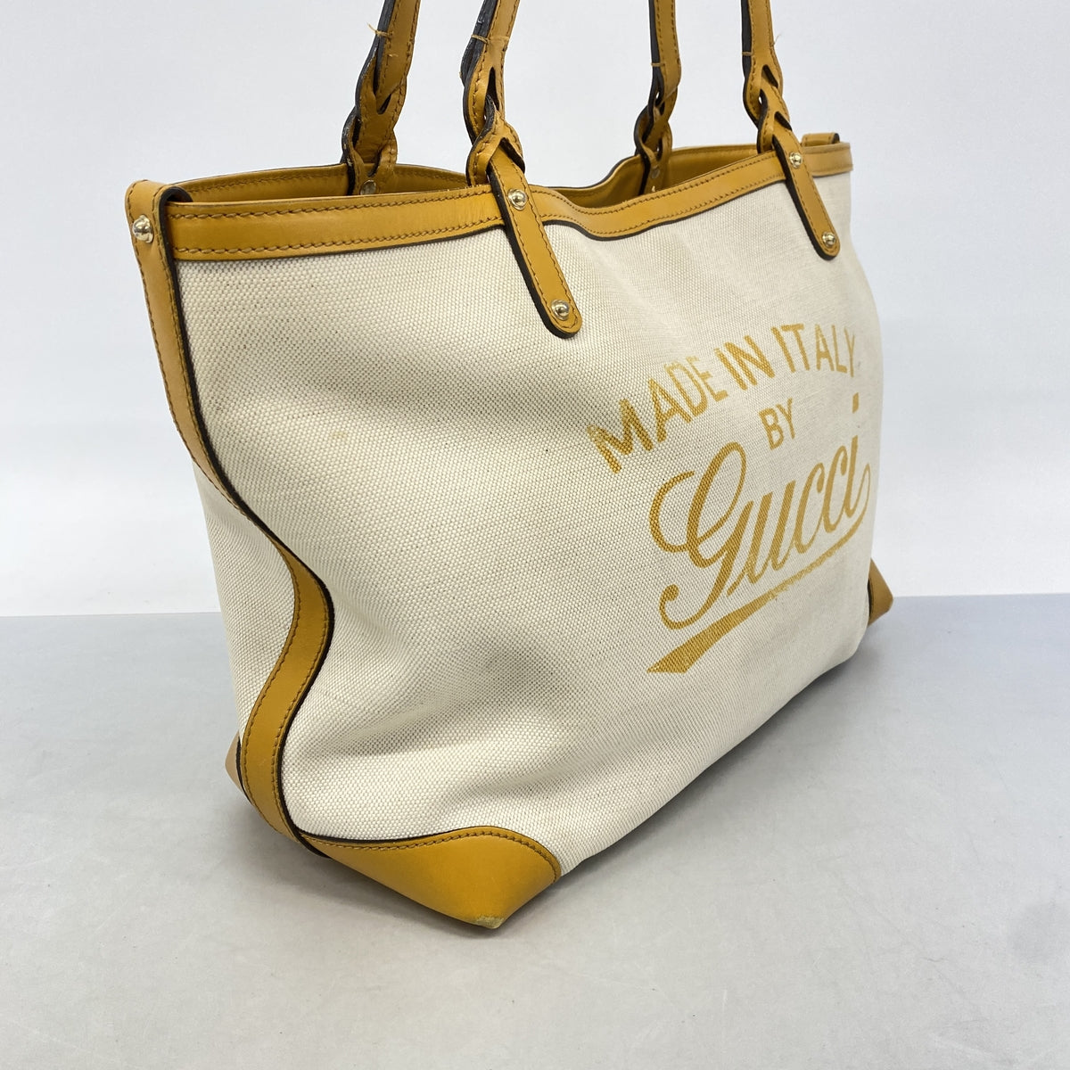 【6hc2796】グッチ トートバッグ 247209 キャンバス ベージュ イエロー シャンパンゴールド金具【中古】レディース