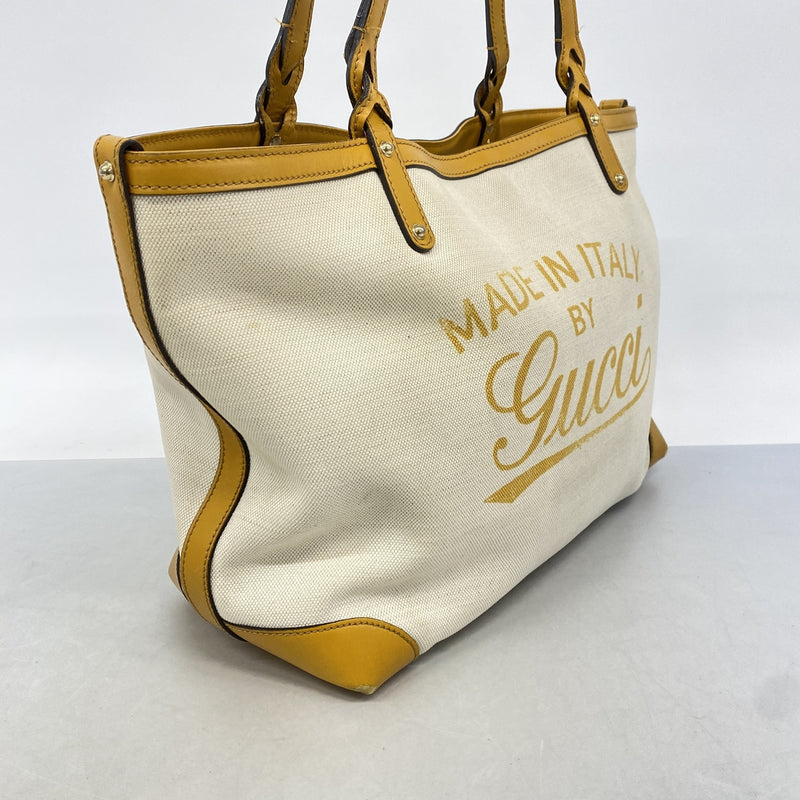 【6hc2796】グッチ トートバッグ 247209 キャンバス ベージュ イエロー シャンパンゴールド金具【中古】レディース