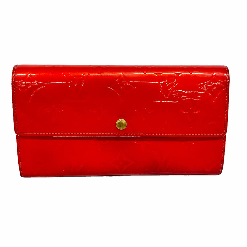 【6hc2803】ルイヴィトン 長財布 ヴェルニ ポシェットポルトモネクレディ M91281 ルージュ【中古】レディース
