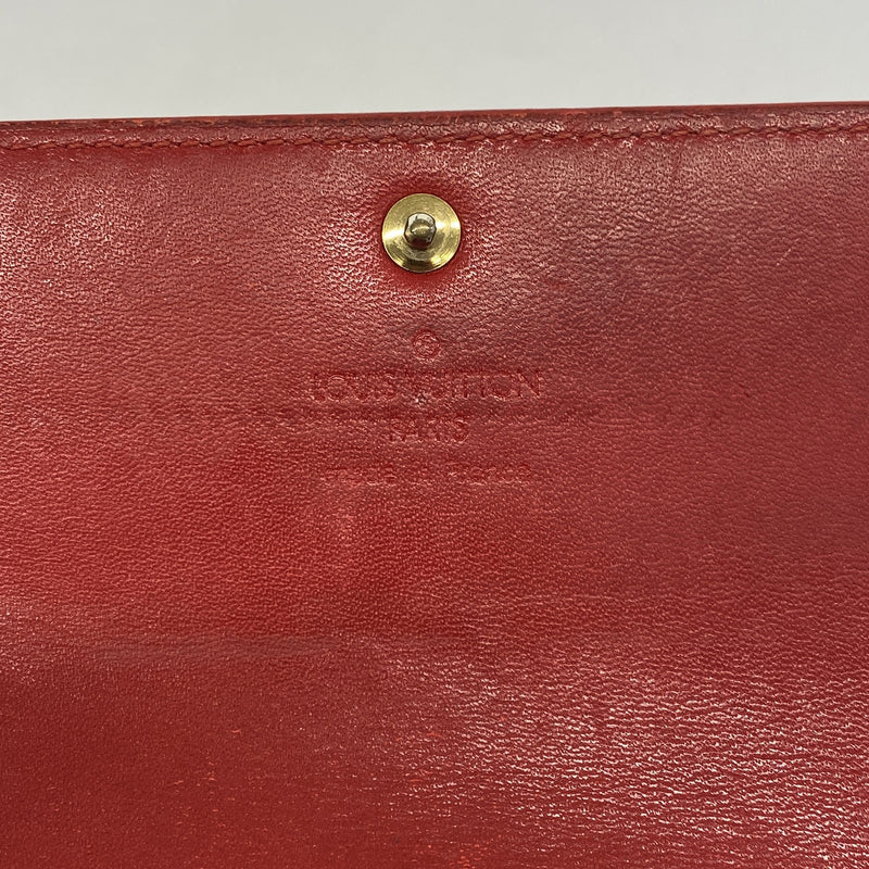 【6hc2803】ルイヴィトン 長財布 ヴェルニ ポシェットポルトモネクレディ M91281 ルージュ【中古】レディース