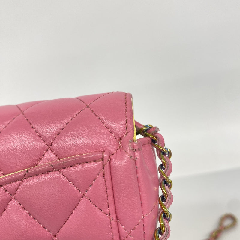 【6hc2805】シャネル ショルダーバッグ マトラッセ チェーンショルダー ラムスキン ピンク シャンパンゴールド金具【中古】レディース