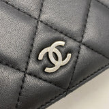 【6hc2815-k】シャネル 長財布 マトラッセ ラムスキン ブラック シルバー金具【中古】レディース