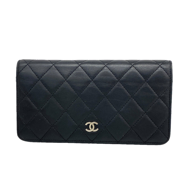 【6hc2815-k】シャネル 長財布 マトラッセ ラムスキン ブラック シルバー金具【中古】レディース