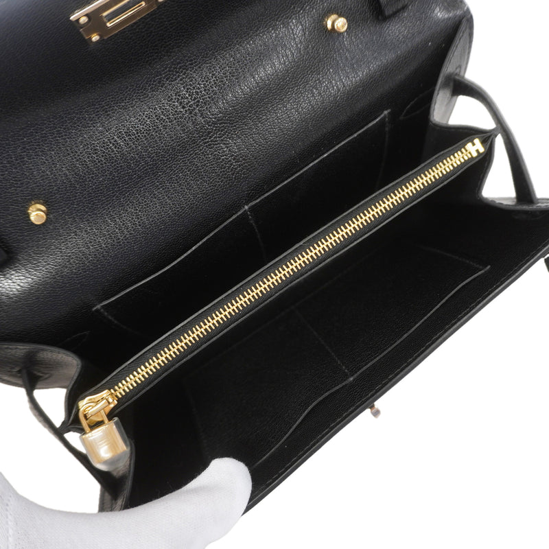 【6hc2835】エルメス ショルダーウォレット ケリートゥーゴー シェーブルシャムキラ ブラック K刻印 エレクトラム金具【中古】レディース
