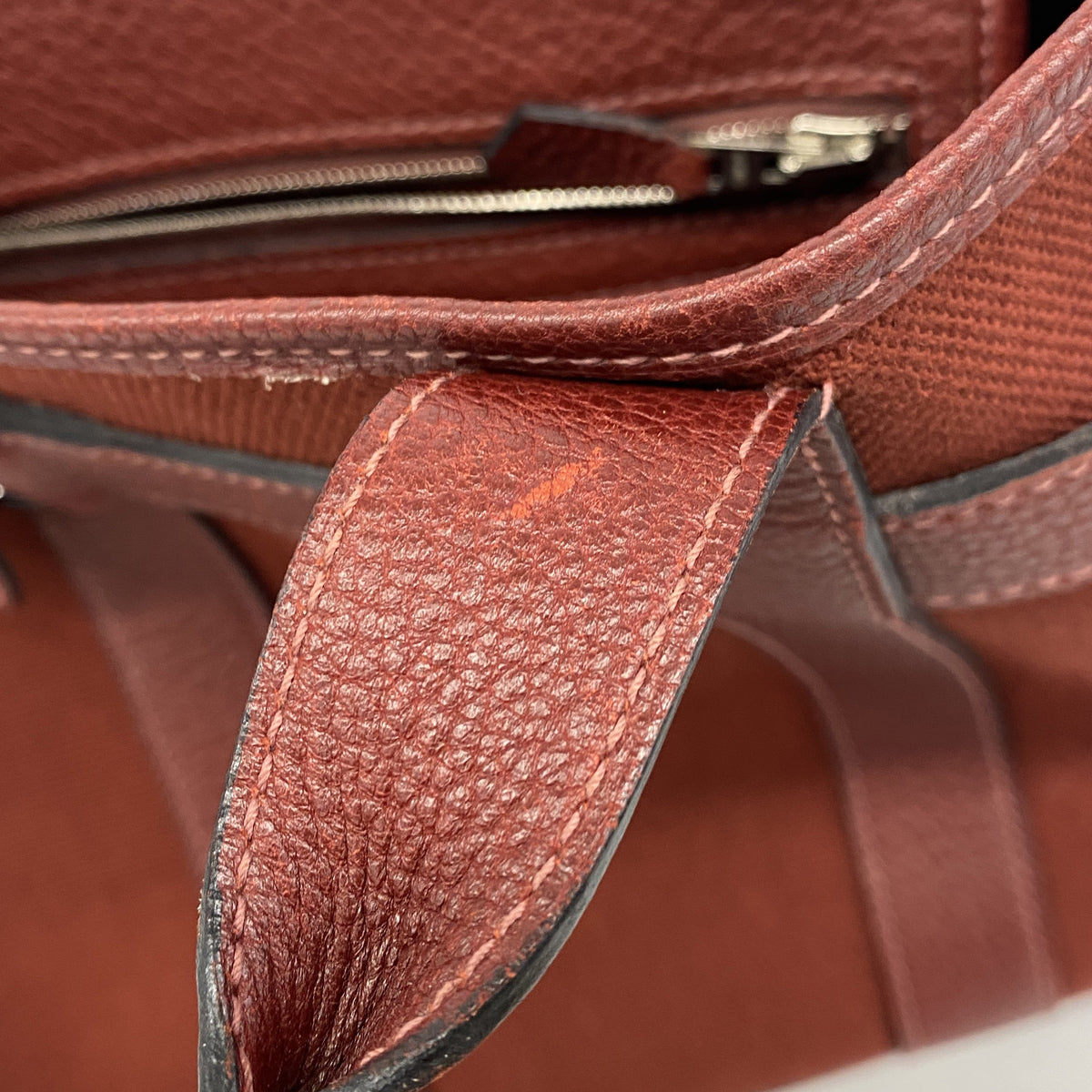 【6hc2836】エルメス トートバッグ プティットサンチュール トワルアッシュ レッド シルバー金具 □K刻印【中古】レディース