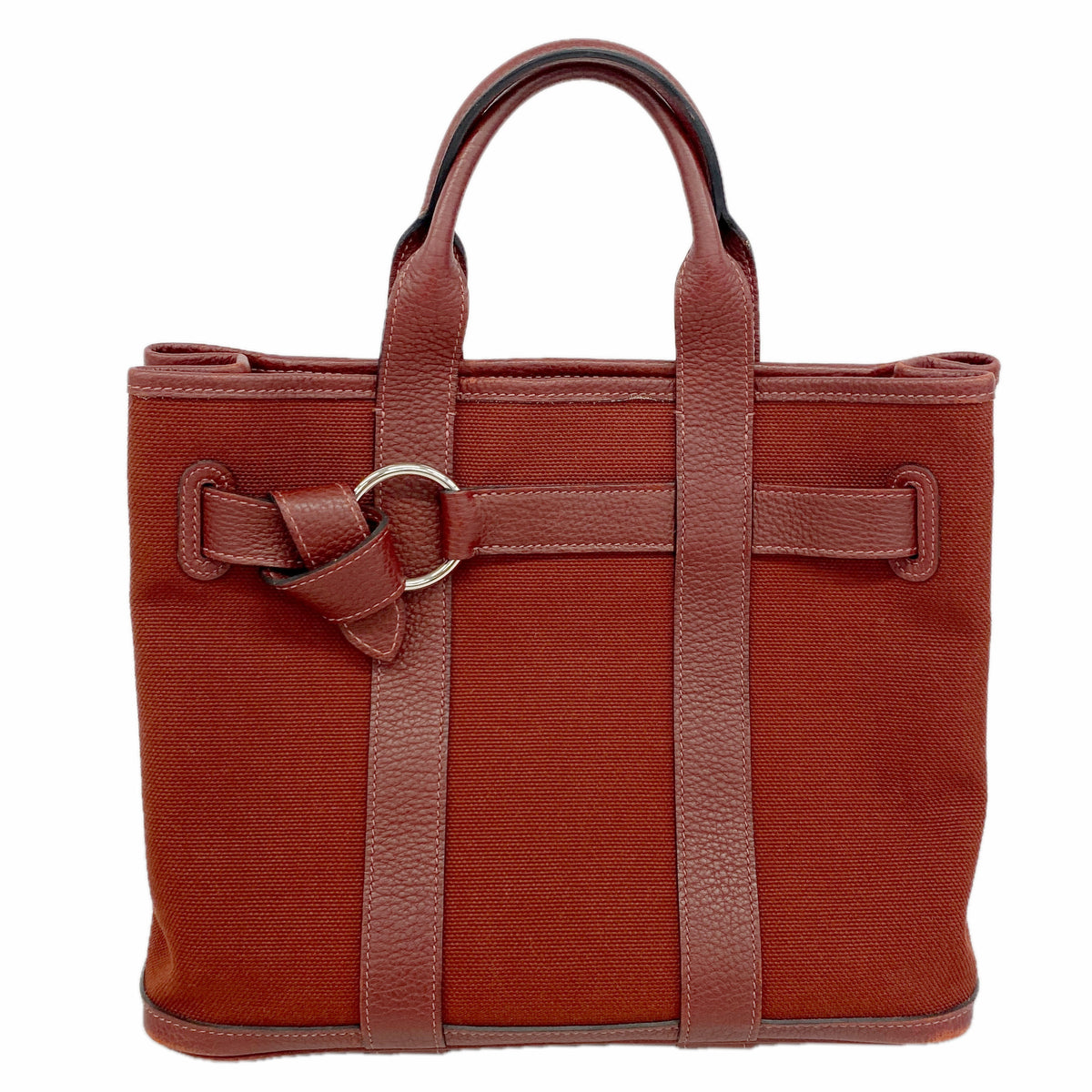 【6hc2836】エルメス トートバッグ プティットサンチュール トワルアッシュ レッド シルバー金具 □K刻印【中古】レディース
