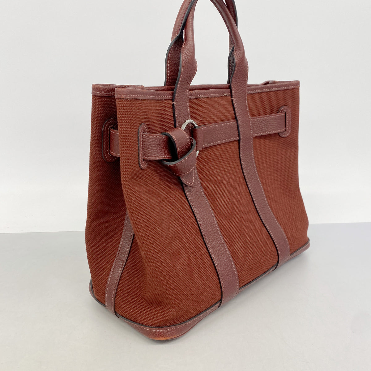 【6hc2836】エルメス トートバッグ プティットサンチュール トワルアッシュ レッド シルバー金具 □K刻印【中古】レディース