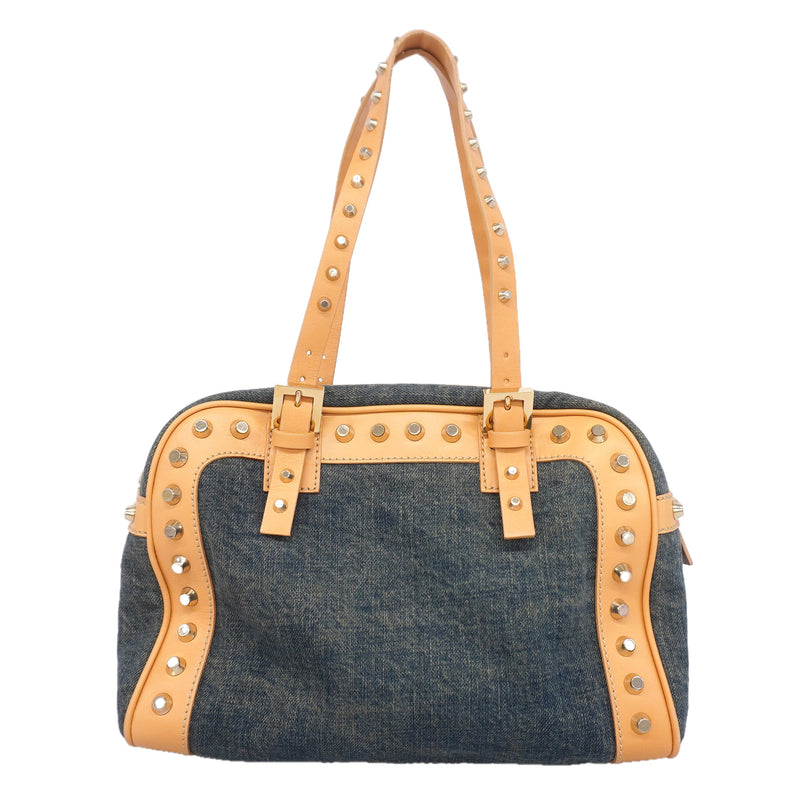 【6hc2861】フェンディ ハンドバッグ デニム ブルー シャンパンゴールド金具【中古】レディース