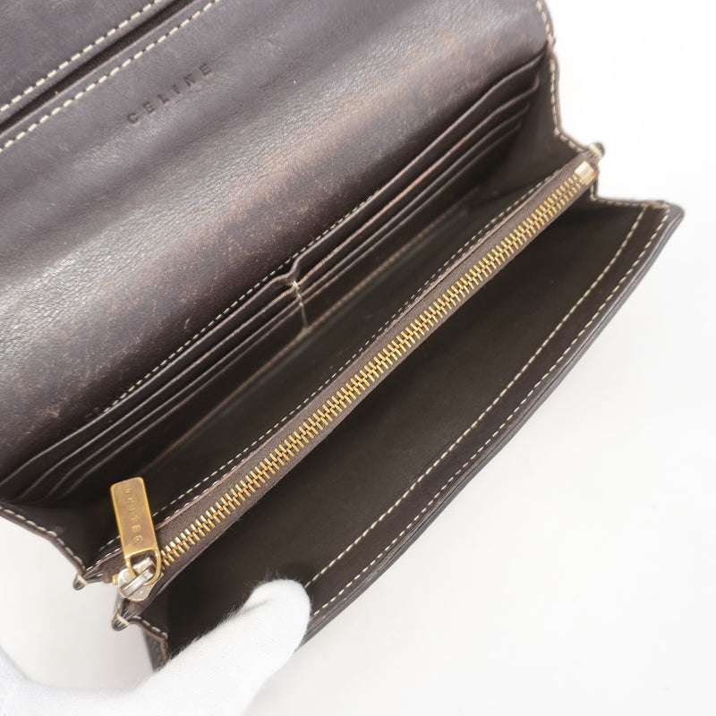 【6hc2865】セリーヌ 長財布 トリオンフ ナイロンキャンバス ブラウン ゴールド金具【中古】レディース