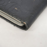 【6hc2875】シャネル 三つ折り長財布 カメリア ラムスキン ブラック シルバー金具【中古】レディース