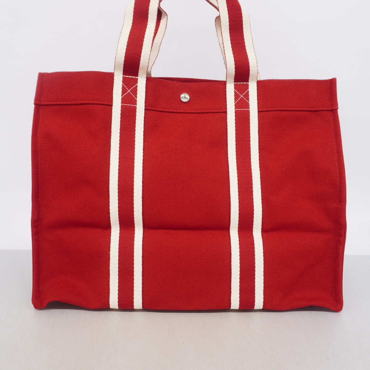 【6hc2878】エルメス トートバッグ ボラボラGM キャンバス レッド シルバー金具【中古】メンズ レディース ユニセックス
