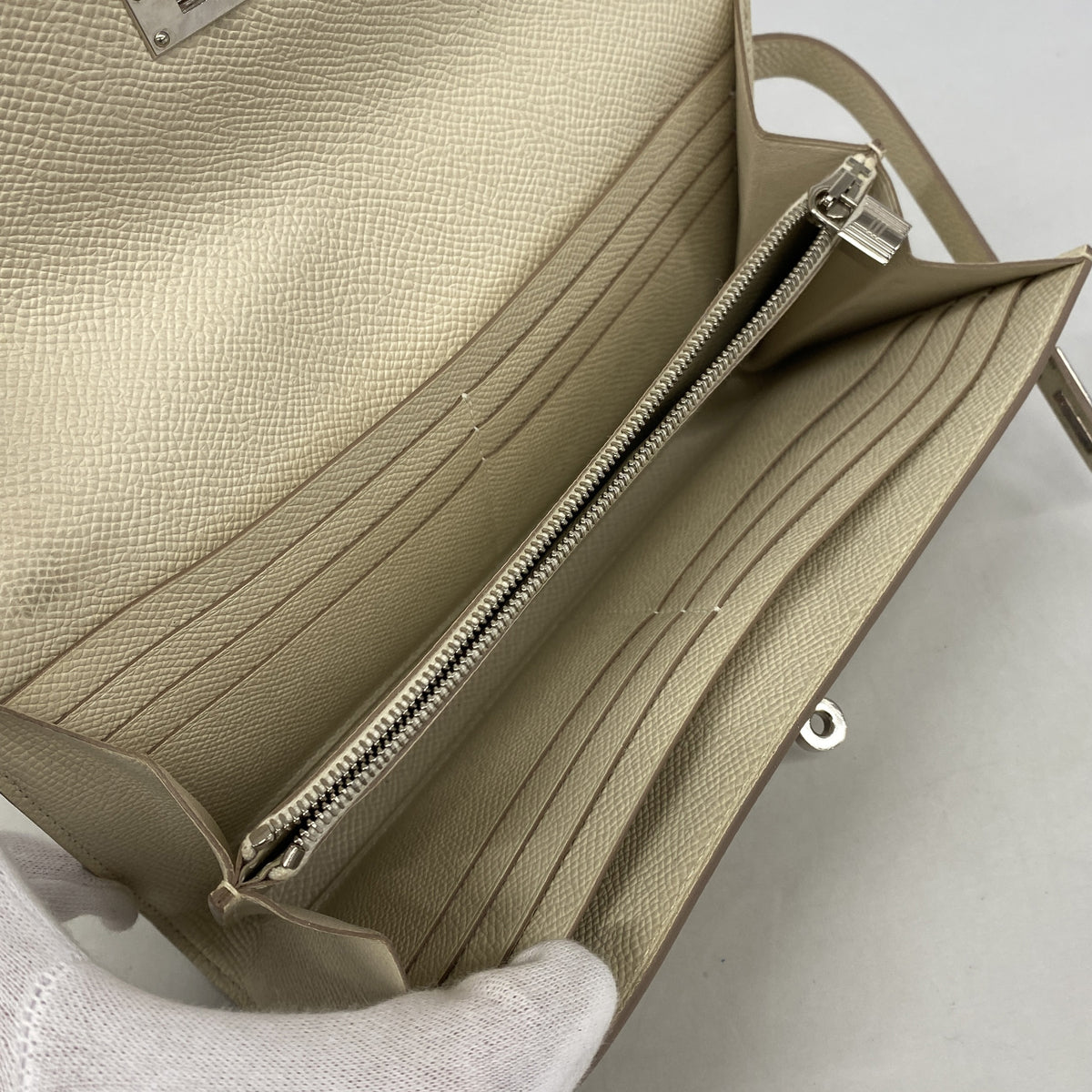 【6hc2906】エルメス 長財布 ケリーウォレット ヴォーエプソン クレ シルバー金具 A刻印【中古】メンズ レディース ユニセックス