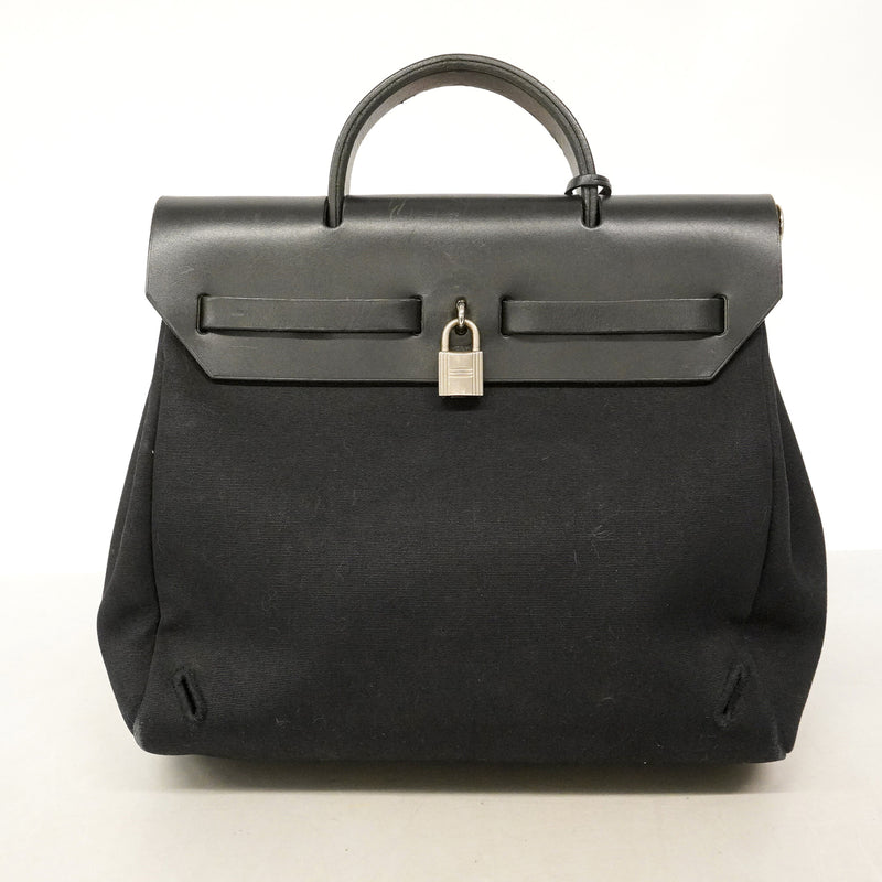 【6hb0099】エルメス ハンドバッグ エールバッグアドPM トワルオフィシエ ブラック シルバー金具 □F刻印 2wayバッグ【中古】レディース