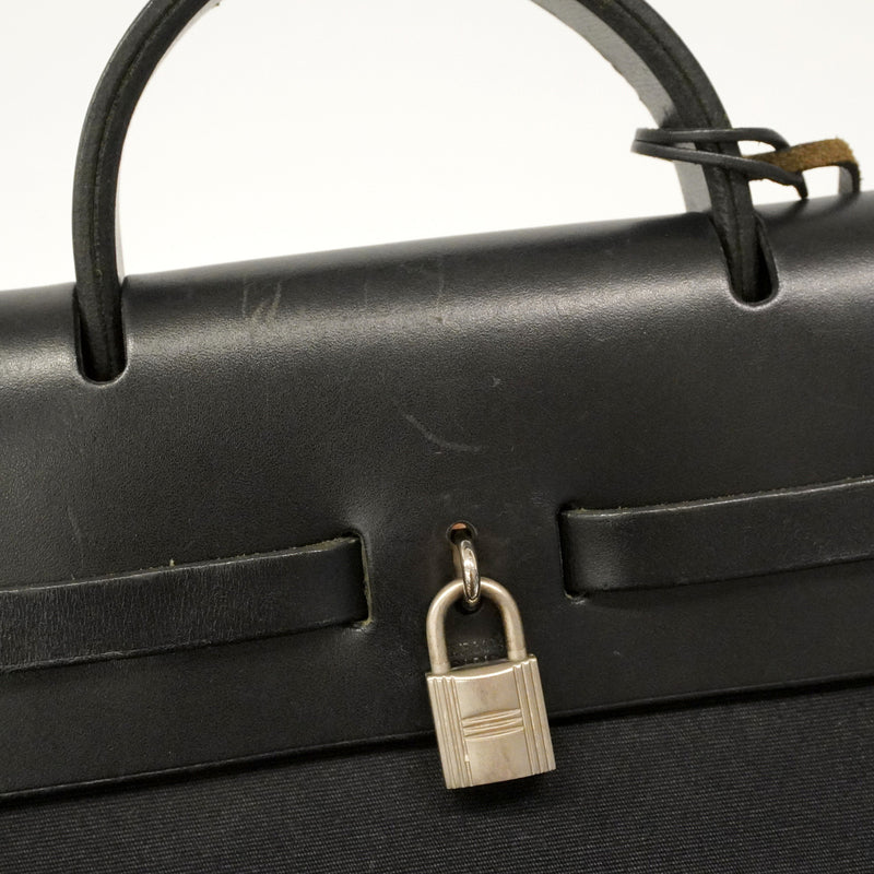 【6hb0099】エルメス ハンドバッグ エールバッグアドPM トワルオフィシエ ブラック シルバー金具 □F刻印 2wayバッグ【中古】レディース