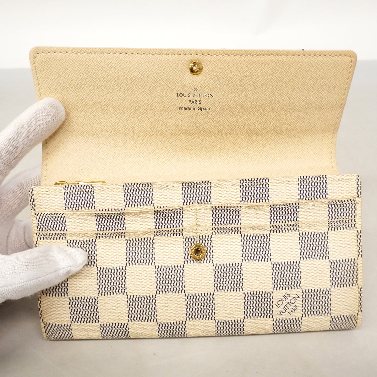 【6hb0105】ルイヴィトン 長財布 ダミエ・アズール ポルトフォイユサラ N61735 ホワイト【中古】レディース