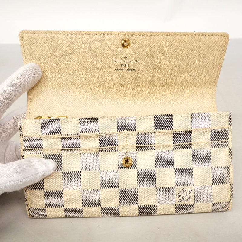 【6hb0105】ルイヴィトン 長財布 ダミエ・アズール ポルトフォイユサラ N61735 ホワイト【中古】レディース