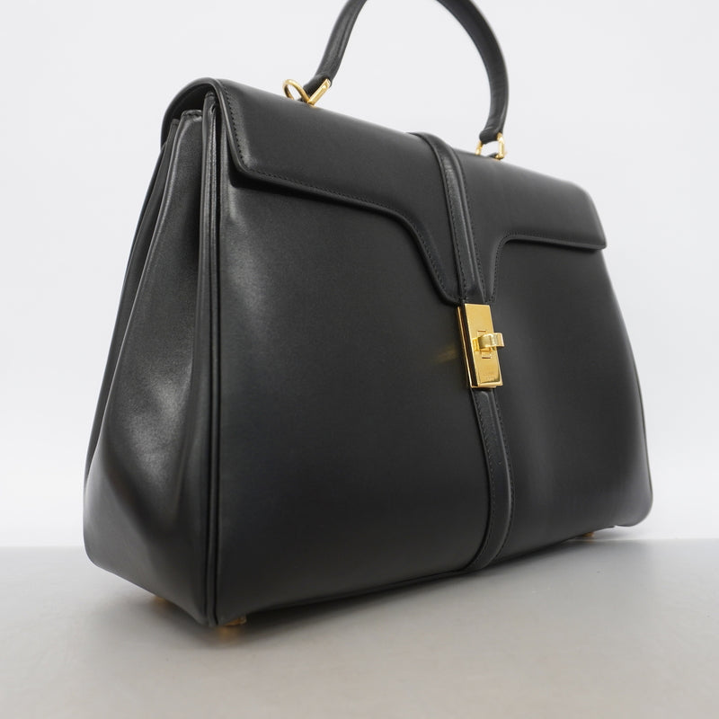 【6hd2954-h】セリーヌ ハンドバッグ セーズ レザー ブラック ゴールド金具 2wayバッグ【中古】レディース