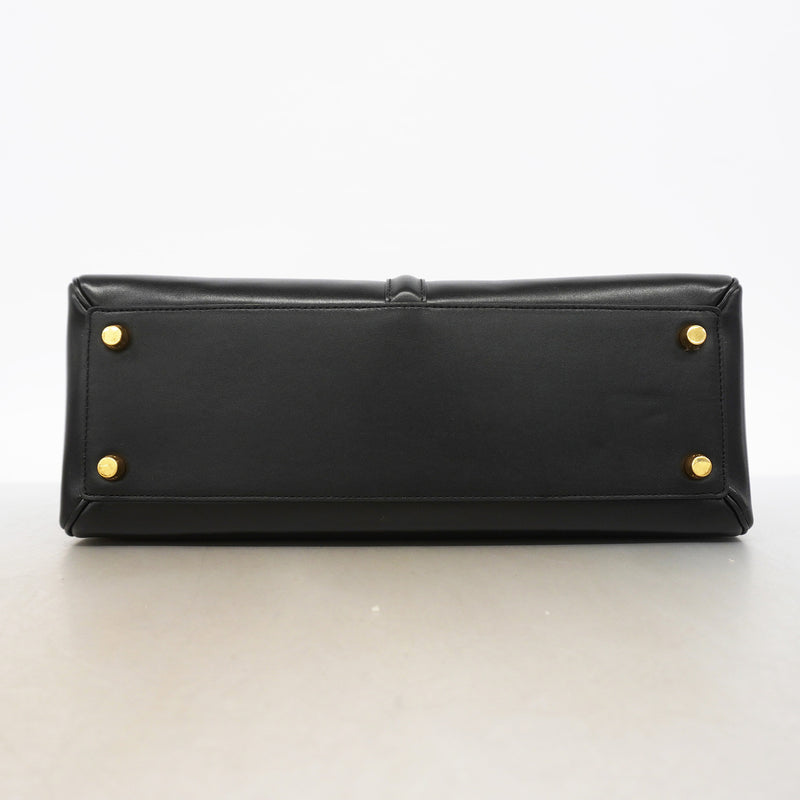 【6hd2954-h】セリーヌ ハンドバッグ セーズ レザー ブラック ゴールド金具 2wayバッグ【中古】レディース