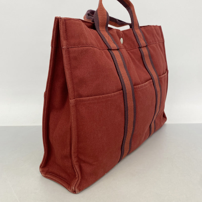 【6hd3005】エルメス トートバッグ フールトゥMM キャンバス レッド シルバー金具【中古】メンズ レディース ユニセックス