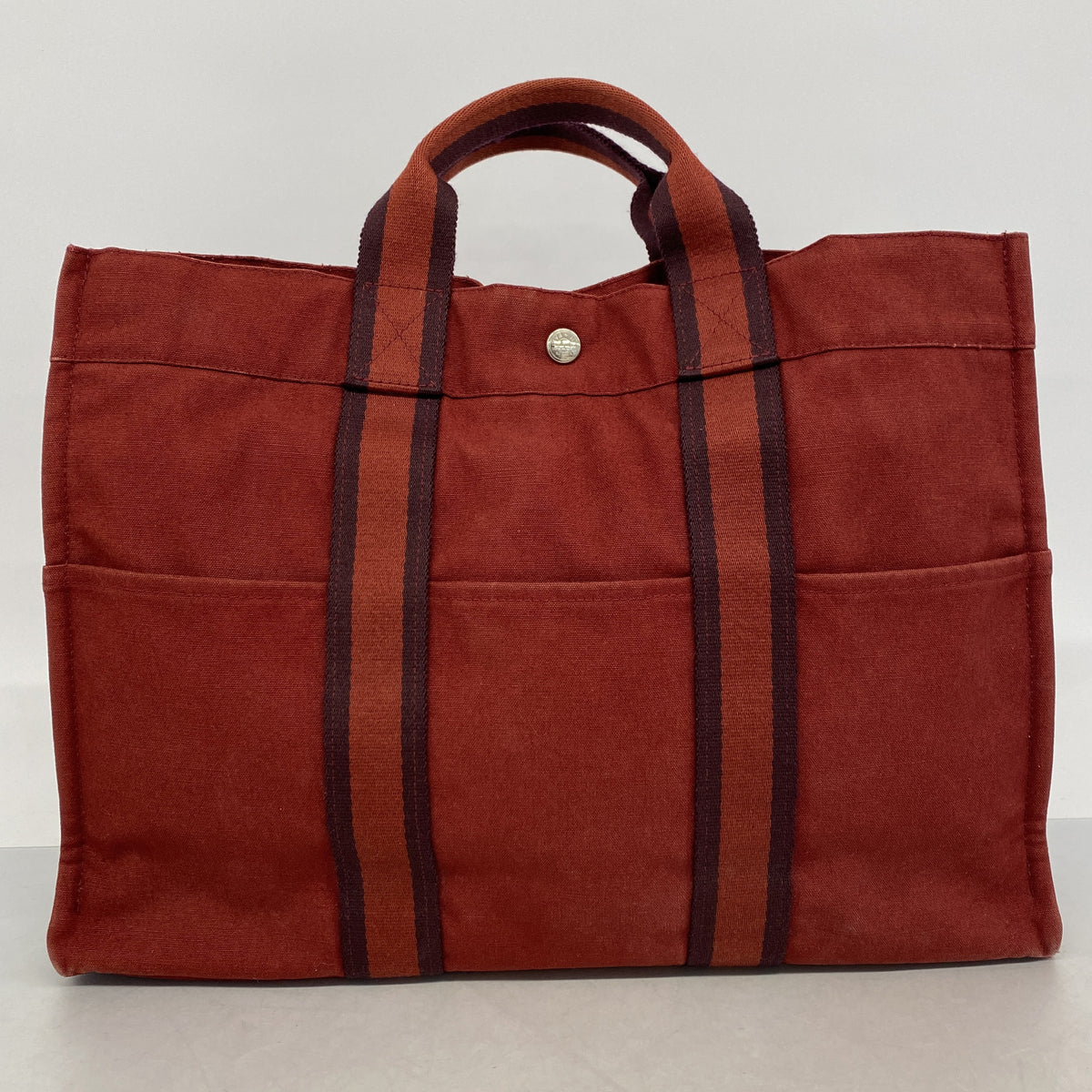 【6hd3005】エルメス トートバッグ フールトゥMM キャンバス レッド シルバー金具【中古】メンズ レディース ユニセックス