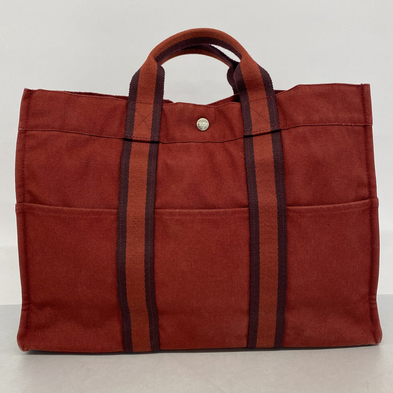 【6hd3005】エルメス トートバッグ フールトゥMM キャンバス レッド シルバー金具【中古】メンズ レディース ユニセックス